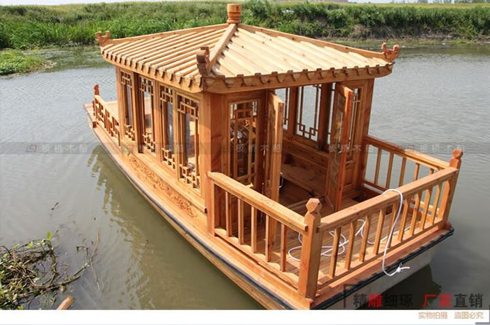 現(xiàn)貨木質(zhì)玻璃鋼六角單亭木船 仿古電動(dòng)手劃觀光旅游釣魚捕漁船